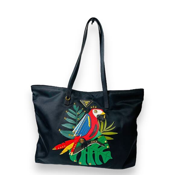 PRADA Black Nylon Tessuto Medium Parrot Tote Shoulder Bag - Picture 1 of 10